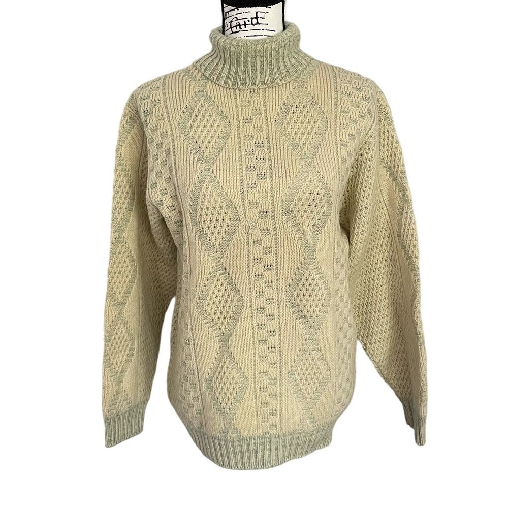 Vintage 1960s Towncraft Penneys Turtleneck Sweater 100% Wool Aran Jumper Sz L